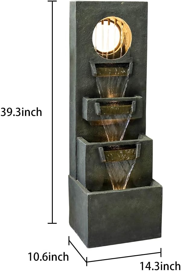 watnature 39.3”H Modern Outdoor Waterfall Fountain - Tall Indoor Relaxing Floor Fountain Outdoor with Light&Pump, Contemporary 4-Tier Outdoor Fountains and Indoor Waterfalls for House, Office, Garden