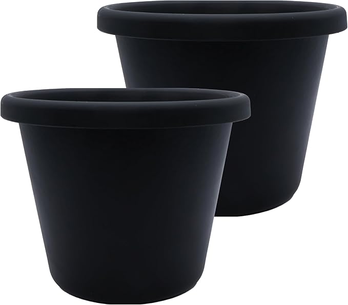 The HC Companies 17 Inch Classic Round Planter Pots with Drainage, Rolled Rim Plastic Planters for Indoor & Outdoor Plants, 2-Pack Decorative Flower Pots for Garden, Office & Home Decor, Black