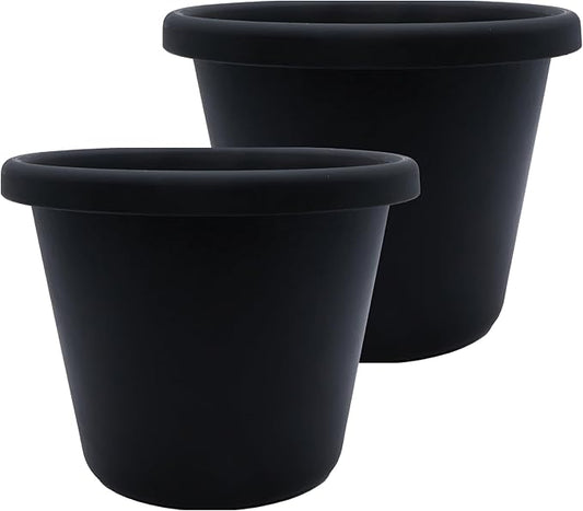 The HC Companies 20 Inch Classic Round Planter Pots with Drainage, Rolled Rim Plastic Planters for Indoor & Outdoor Plants, 2-Pack Decorative Flower Pots for Garden, Office & Home Decor, Black