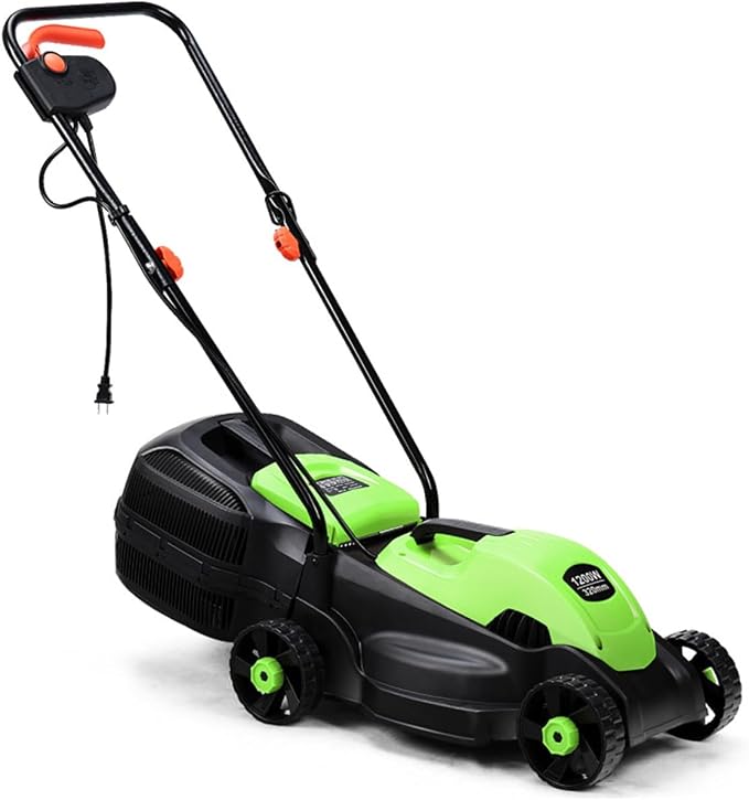 13-Inch Electric Lawn Mower 8 Gal Grass Collection Box 3 Adjustable Cutting Heights Lightweight 15.5LBS Push Mower for Garden (Green) by MATONELL