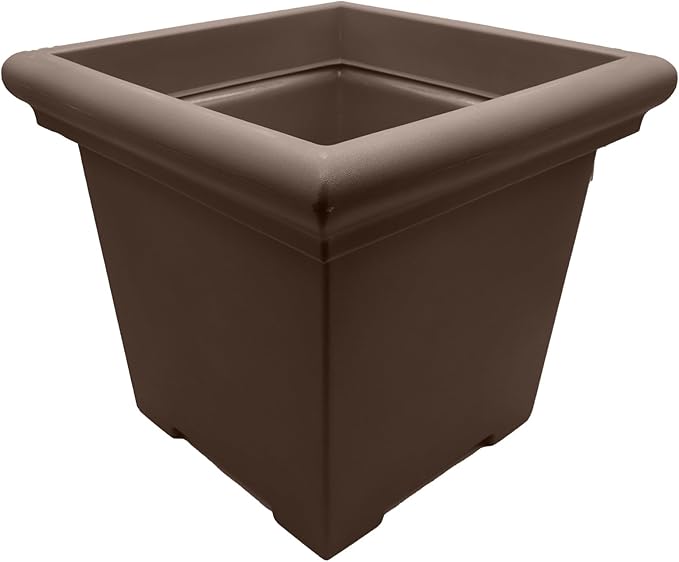 The HC Companies Terrazzo Square Plant Pot w/Drainage - Classic Planters for Outdoor Plants & Indoor Plants - Large UV-Resistant Plastic Pots for Plants (24”, Chocolate, Pack of 1)