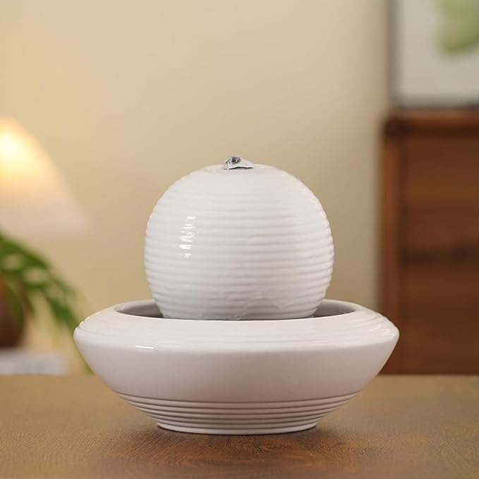 Ceramic Tabletop Fountain Water Feature for Indoor and Home Decoration Table Desk Office Patio(White A156)