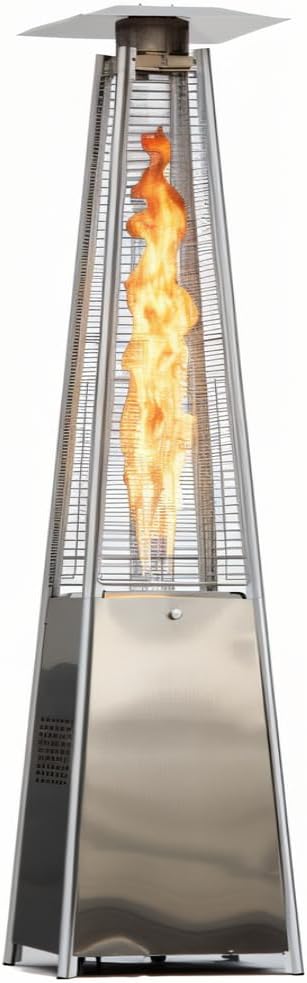 BTExpert 48000 BTU Stainless Steel Pyramid Patio Heater for Outdoor Double Layer Triple Protection System Quartz Glass Tube Propane Heater for Home & Commerical