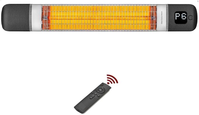 Infrared Patio Heater 2-in-1 Wall-Mounted & Freestanding Indoor & Outdoor 300/1500W – 6 Heat Modes – Instant Heat in 3 Sec – Protective Cover – IP55 Waterproof – Remote Control (BLACK/SILVER)