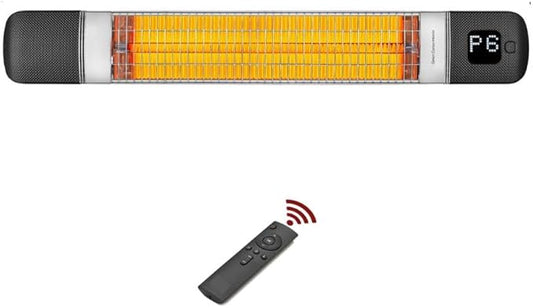 Infrared Patio Heater 2-in-1 Wall-Mounted & Freestanding Indoor & Outdoor 300/1500W – 6 Heat Modes – Instant Heat in 3 Sec – Protective Cover – IP55 Waterproof – Remote Control (BLACK/SILVER)