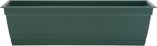 Bloem Dayton Window Box Planter: 24" - Turtle Green - 100% Recycled Durable Plastic Box, Elevated Feet, for Indoor and Outdoor Use, Gardening, 5 Gallon Capacity