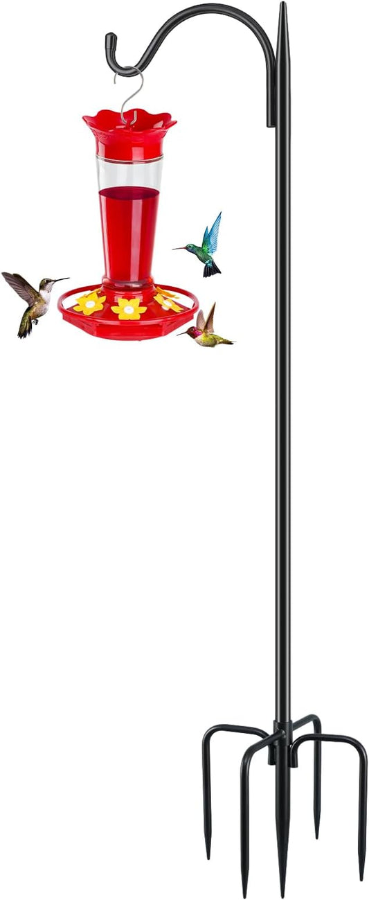 FEED GARDEN Short Shepherds Hooks for Outdoor, 48 Inch Bird Feeder Pole with 5 Prongs Base, Heavy Duty Shepherds Hook Garden Hook for Hummingbird Feeder, Hanging Lantern, Plant Baskets,1 Pack by FEEDGARDEN