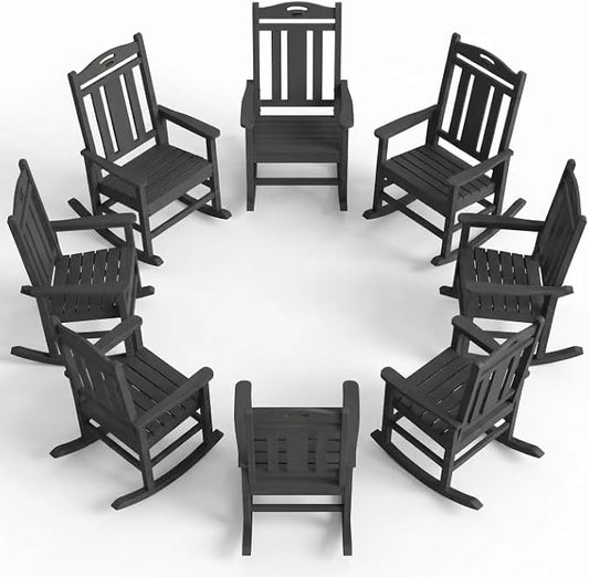 Ciokea Oversized Outdoor Rocking Chairs Set of 8, 380lbs Heavy-Duty Large Patio Rocker, High Back Cozy Porch Chairs, Weather Resistant Patio Rocking Chairs for Outside, Fire Pit, Deck, Dark Grey by CIOKEA
