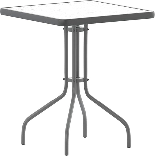 Flash Furniture Barker 23.5'' Square Tempered Glass Metal Table, Silver by FlashFurniture