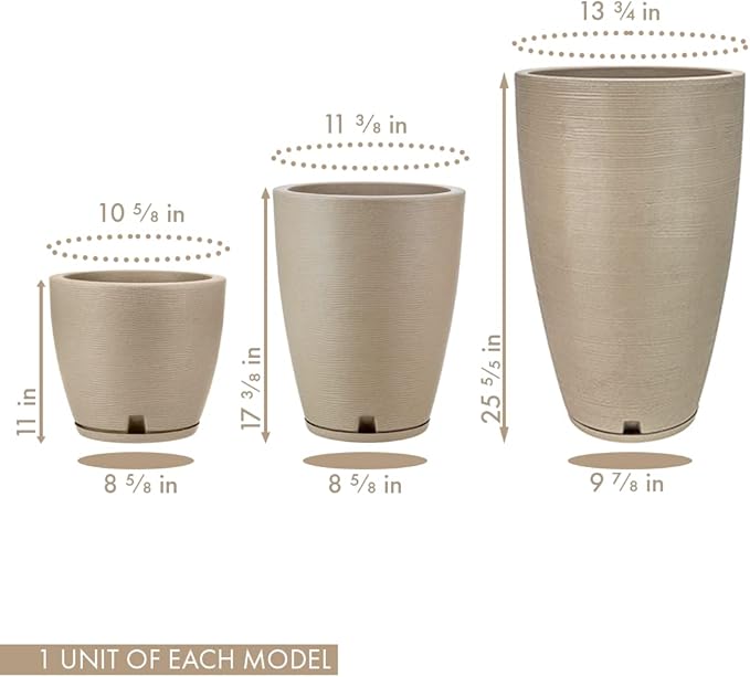 Floridis Planter, Set of 3, Outdoor/Indoor, Plastic Resin (Beige)