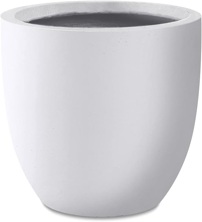 Kante 16.5" Dia Round Concrete Planter, Large Outdoor Modern Indoor Decorative Plant Pots with Drainage Hole and Rubber Plug for Home and Garden, Pure White