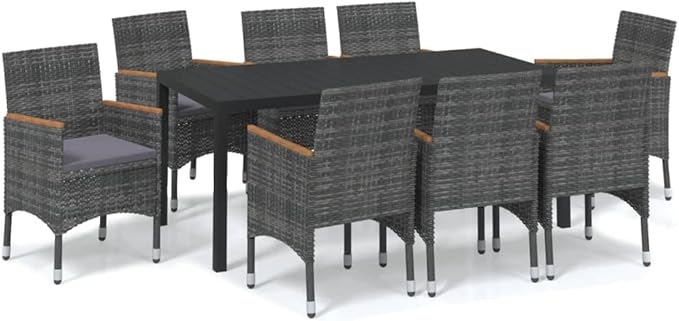 9 Piece Patio Dining Set with Cushions, Front Porch Furniture Porch Furniture Set Patio Conversation Set Sectional Sofa for Garden Exhibition Negotiation Area Poolside Poly Rattan Gray
