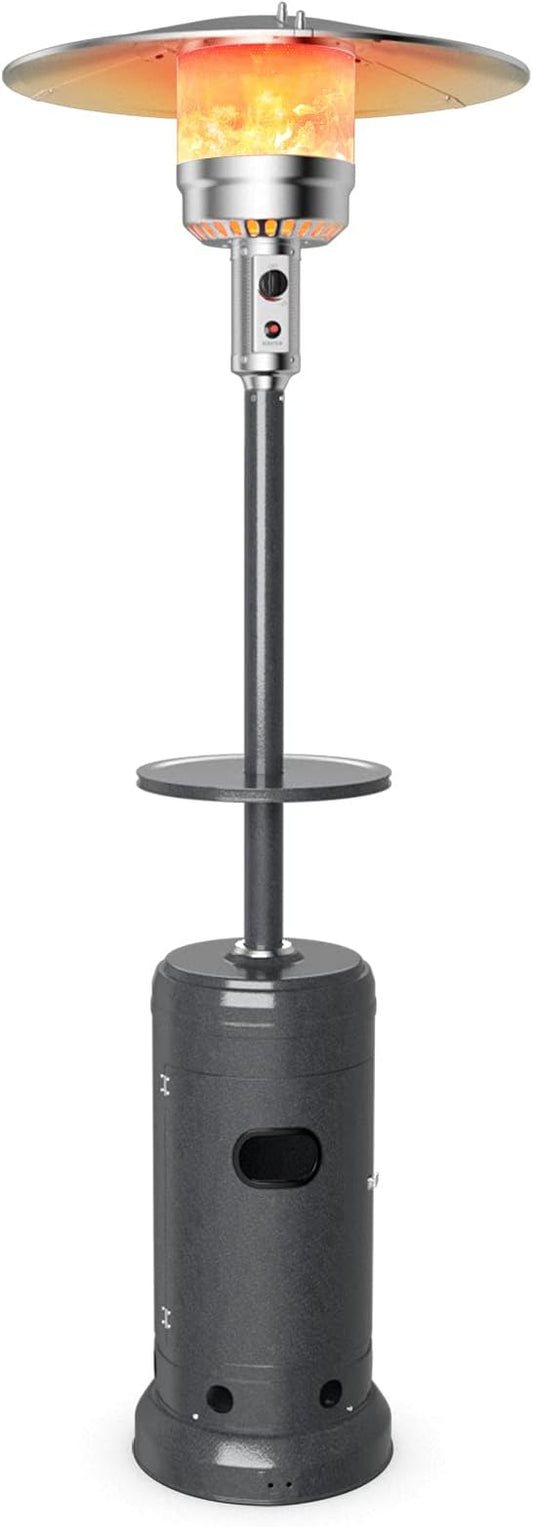 COSTWAY Patio Heater, 50,000 BTU Propane Heater with Drink Shelf Tabletop, Wheels, Simple Ignition System and Base Reservoir, Standing Outdoor Space Heater for Home Residential Commercial (Grey)