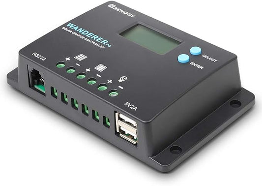 Renogy 10A 12V/24V PWM Postive Ground Solar Charge Controller Regulator Compact Design w/ LCD Display for Deep Cycle Sealed, Gel, and Flooded Battery, Wanderer PG 10A,Black by RenogySolar