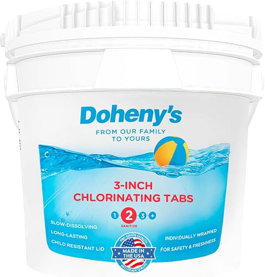 Doheny’s 3-Inch Stabilized Chlorine Tablets for Sanitizing Swimming Pools | 99% Pure Tri-Chlor, 90% Available Chlorine | Long-Lasting, UV-Protected, Slow-Dissolving | Individually Wrapped 25lb Bucket by Dohenys