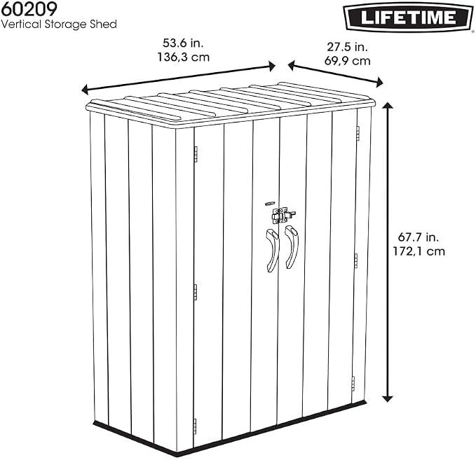 Lifetime 60209 Vertical Storage Shed (53 Cubic feet), Roof Brown, 74 x 142 x 174 cm - Image 7