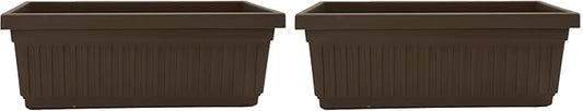 The HC Companies 18 Inch Venetian Rectangular Window Planter Box - Lightweight Plastic Indoor Outdoor Plant Pot with Drainage for Windowsill, Herbs, Flowers, Chocolate (Pack of 2)