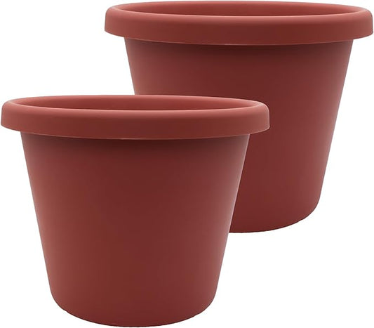 The HC Companies 15.5 Inch Classic Round Planter Pots with Drainage, Rolled Rim Plastic Planters for Indoor & Outdoor Plants, 2-Pack Decorative Flower Pots for Garden, Office & Home Decor, Clay