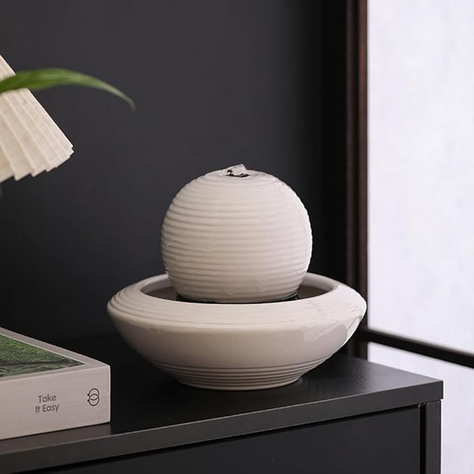 Ceramic Tabletop Fountain Water Feature for Indoor and Home Decoration Table Desk Office Patio(White A156)
