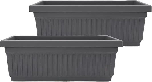 The HC Companies 30 Inch Venetian Window Planter Box with Drainage Plug, Lightweight UV-Resistant Plastic Indoor & Outdoor Planters, 2-Pack Flower Box for Garden & Home Decor, Warm Gray