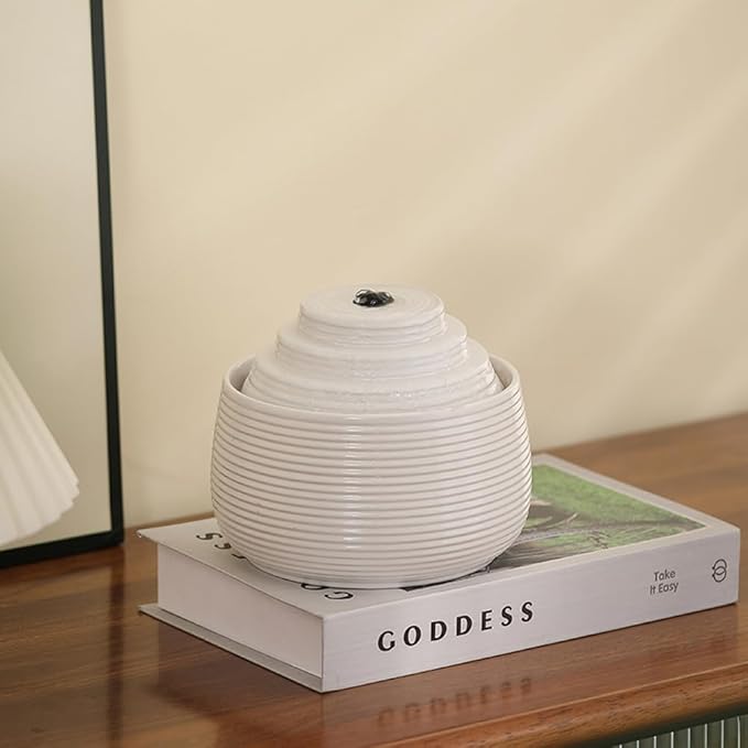 Ceramic Tabletop Fountain Water Feature for Indoor and Home Decoration Table Desk Office Patio(White A157)