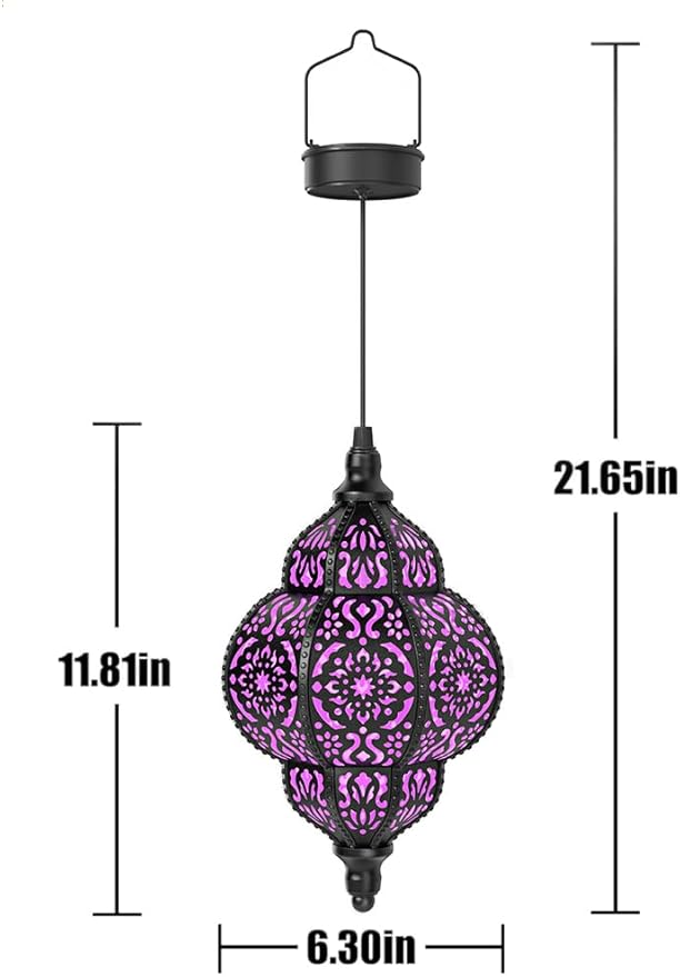 Hanging Solar Lights Outdoor Garden Decor Solar Lantern Waterproof Plastic Moroccan Outdoor Decorations for Patio Pathway Yard Backyard Garden Decorative (1, Purple)