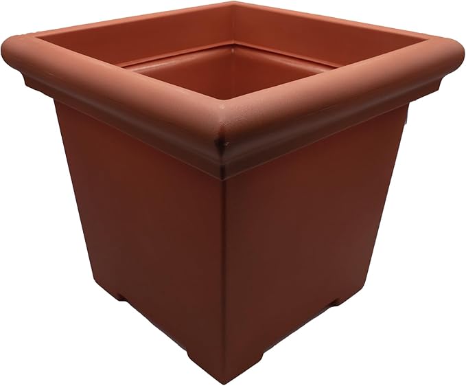 The HC Companies Terrazzo Square Plant Pot w/Drainage - Classic Planters for Outdoor Plants & Indoor Plants - Large UV-Resistant Plastic Pots for Plants (24”, Clay, Pack of 1)