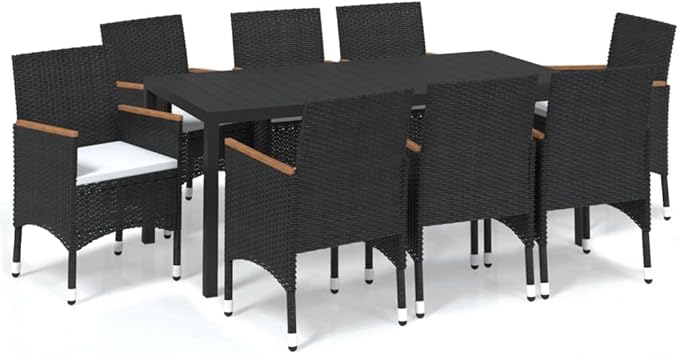 9 Piece Patio Dining Set with Cushions, Outdoor Lounge Sets Sectional Sofa Outdoor Sofa Sets Front Porch Furniture for Exhibition Poolside Piazza Garden Poly Rattan Black