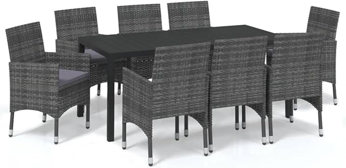 9 Piece Patio Dining Set with Cushions, Outdoor Lounge Sets Patio Conversation Set Outdoor Sofa Sets Front Porch Furniture for Exhibition Poolside Garden Piazza Poly Rattan Gray