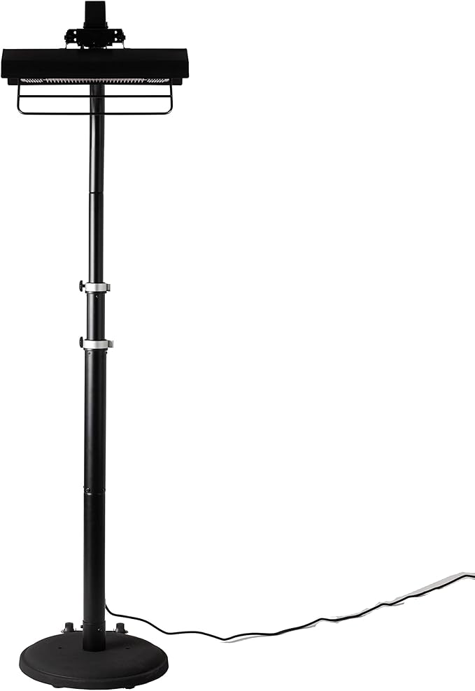Fire Sense 02678 Telescoping Offset Pole Mounted Infrared Patio Heater With Wheels 1500 Watt Indoor Outdoor Powder Coated Steel Tip over Protection System Cover Included - Black