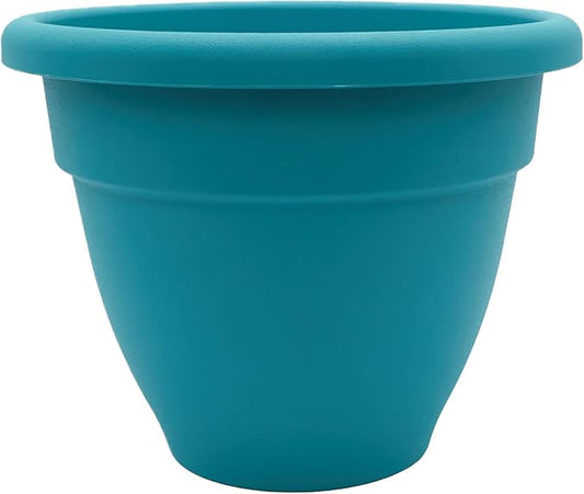 The HC Companies Caribbean Planter Pot - Outdoor & Indoor Plant Pot with Drainage Hole & Plug - Rolled Rim Plastic Pots for Plants & Flowers - Decorative Plant Pot (12" Dusty Teal, Pack of 1)