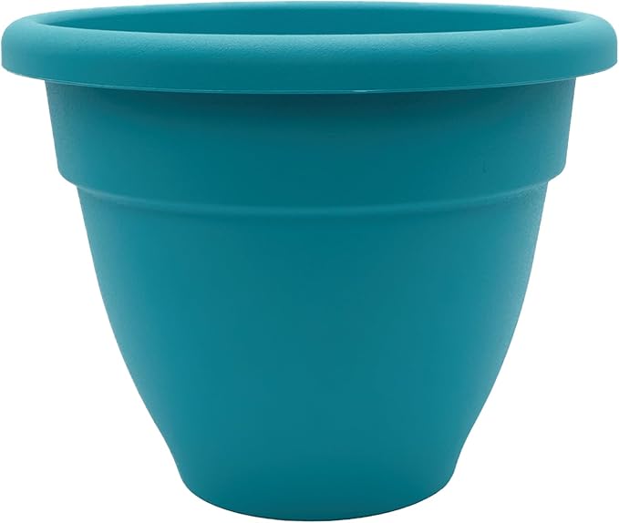 The HC Companies Caribbean Planter Pot - Outdoor & Indoor Plant Pot with Drainage Hole & Plug - Rolled Rim Plastic Pots for Plants & Flowers - Decorative Plant Pot (10" Dusty Teal, Pack of 1)