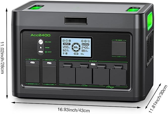 Portable Power Station 2400W Solar Generator, 1843Wh UPS Home Battery Backup, LiFePO4 Battery Supply with 12 Outlets(2400W AC Outlets,4800W Peak), USB-C PD100W, 2Hrs Quick Charge, RV Camping - Image 9