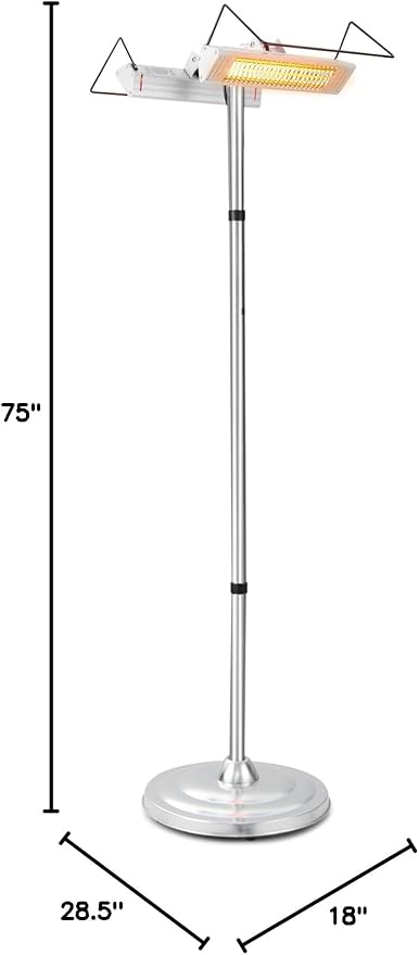 COSTWAY Outdoor Electric Patio Heater, 1500W Standing Infrared Heater with Double-sided Heating, Tip-Over & Overheat Protection, IP65 Waterproof Space Heater for Indoor Outdoor Patio