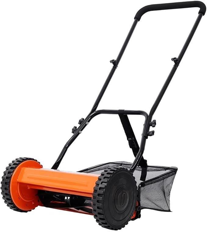 14-Inch 5-Blade Push Reel Lawn Mower with Grass Catcher Orange - Image 6