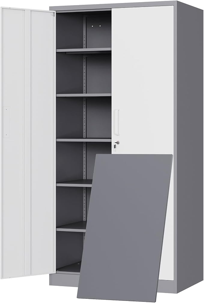 Yizosh Metal Storage Cabinet with 2 Locking Doors and 5 Adjustable Shelves, 72" Garage Storage Cabinet Steel Lockable for Office,Home,Garage by Yizosh