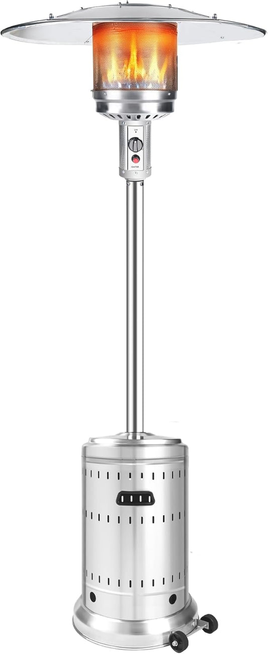 MAJARO 50,000 BTU Outdoor Propane Patio Heater with Wheels – All-Stainless Steel Gas Heater, Weighted Base, Easy Ignition & Safety Tilt Shut-Off for Patio, Backyard, Garden & Commercial Use