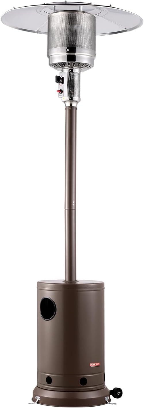 VEVOR 50000BTU Propane Patio Heater for Outdoor Use, Tall Hammered With Round Table Design, Metal Burner and Wheels, Fixed Flame Heater for Party, Backyard, Garden, Bronze