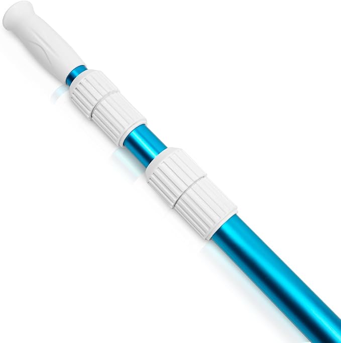 POOLWHALE Premium 15 Foot Telescopic Swimming Pool Pole, Adjustable 3 Piece Extendable Pool Cleaning Pole, Blue Anodized Aluminum - for Skimmer Nets, Vacuum Heads and Brushes by POOLWHALE