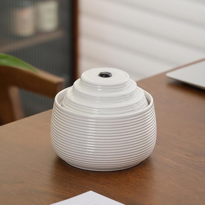 Ceramic Tabletop Fountain Water Feature for Indoor and Home Decoration Table Desk Office Patio(White A157)