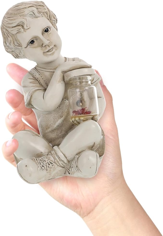 Yardwe Solar Lamp Sculpture Outdoor Garden Figurine Boy Statue Decor Solar Powered Landscape Lighting 3.5X3.5X7.2 Inches Weatherproof Lantern for Yard Patio