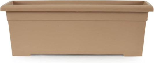 The HC Companies 28 Inch Romana Planter Box with Drainage Plug, Lightweight UV-Resistant Plastic Outdoor Planters, 1-Pack Flower Box for Garden, Patio, Balcony, and Fence, Sandstone