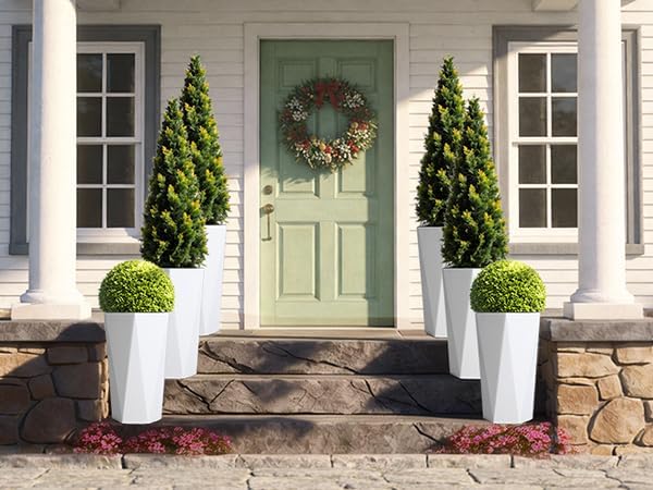 GarveeLife 22.5 in Tall Diamond Planters Set of 2, Self Watering Planters with Water Level Monitor, Flower Pots Outdoor and Indoor for Patio, Porch, Living Room, Home Office, White
