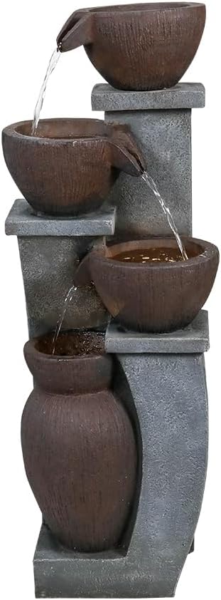 SunJet 4-Tier Outdoor Water Fountain Resin Waterfall Fountains Decor with LED Lighting Natural Polyresin Looking Stone Decor for Garden Patio Fold Court Yard Deck 11.4" L x 11.8" W x 32.8" H