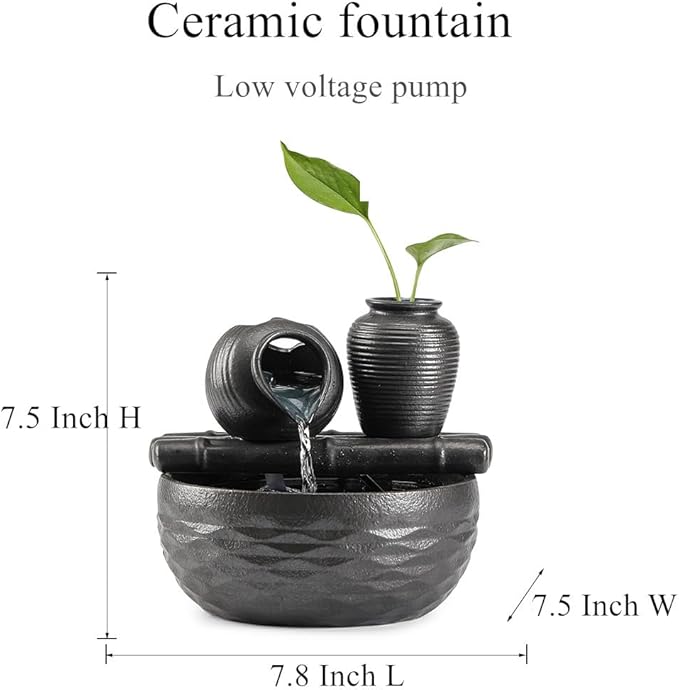 Ceramic Tabletop Desktop Fountain Water Feature Decoration Indoor Home Office