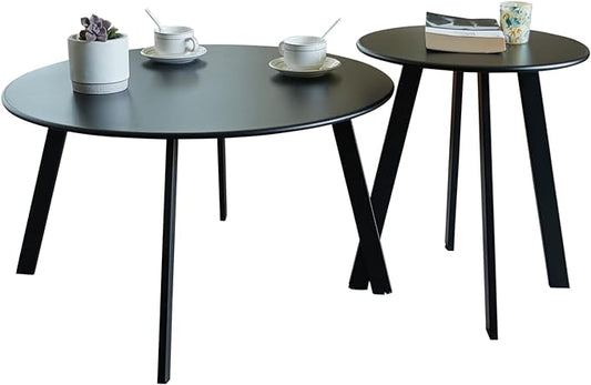 Meluvici Outdoor Patio Coffee Table Set of 2, Weather Resistant End Table, Round Nesting Tables for Living Room Balcony Office,Black by Meluvici