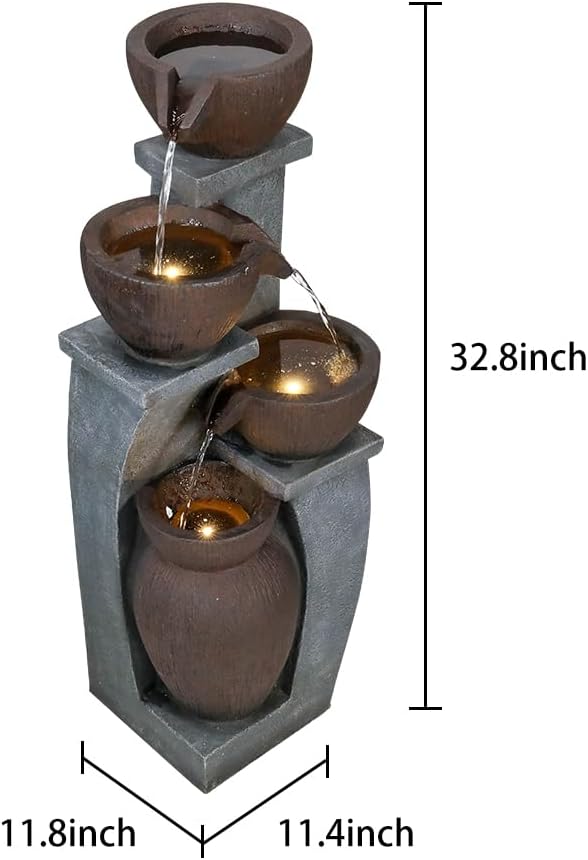 32.8" H 4-Tier Modern Outdoor Water Fountain - LED Lighted Indoor Outdoor Garden Fountains and Waterfalls for Garden, Patio, Backyard, Deck, Porch and Home Art Decor