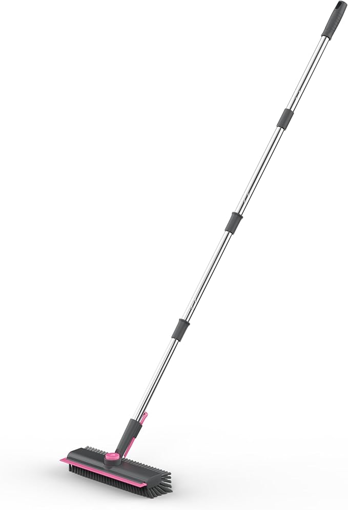 AIR U+ Floor Scrub Brush with Long Handle, 3 in 1 Scrape and Heavy-Duty Stiff Bristle Scrubber Brush for Cleaning Shower Bathroom, Patio, Pool, Garage, Kitchen, Wall and Deck, Gray and Pink - Image 7