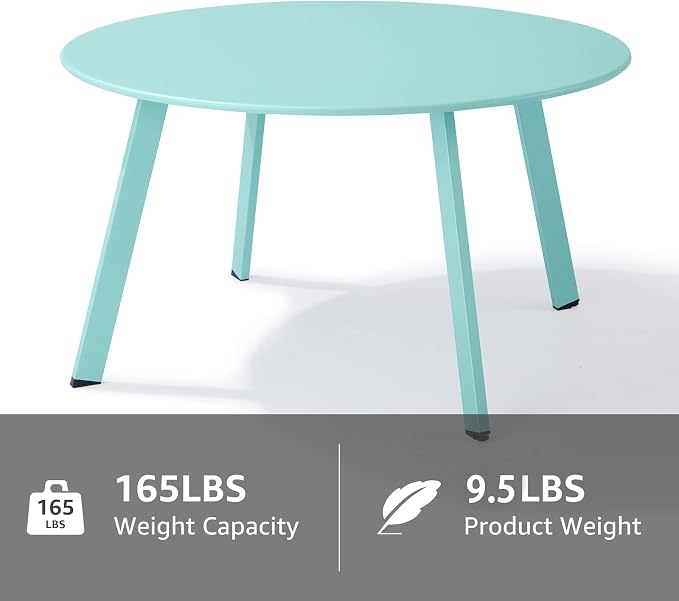 Meluvici Outdoor Side Table, Outdoor/Indoor Metal Steel Patio Coffee Table, Round Weather Resistant Anti-Rust, Green - Image 4