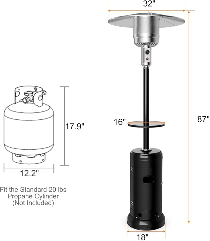 Giantex Outdoor Propane Heater, 50000 BTU Standing Gas Heater w/Shelf Tabletop & Wheels, Tip-Over Protection & Auto Shut Off, CSA Certified, Portable Patio Heater for Home & Commercial Use (Black)